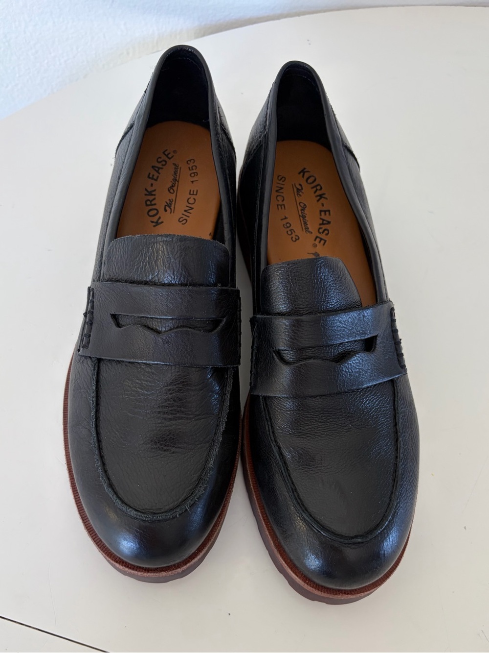 Kork-Ease Carlisle Black Leather Lug Sole Penny Loafers Size 7.5